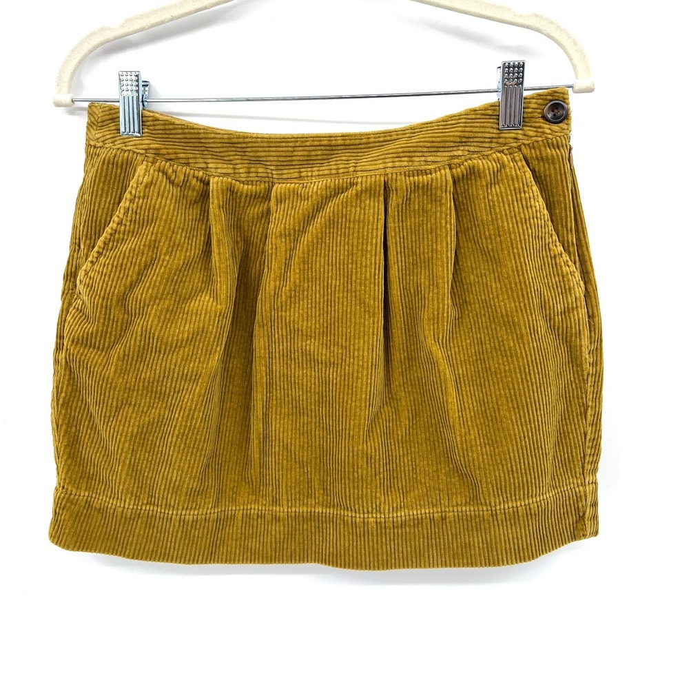 Vintage y2k 2010s twee mustard wide corduroy mini skirt pleated goblincore indie